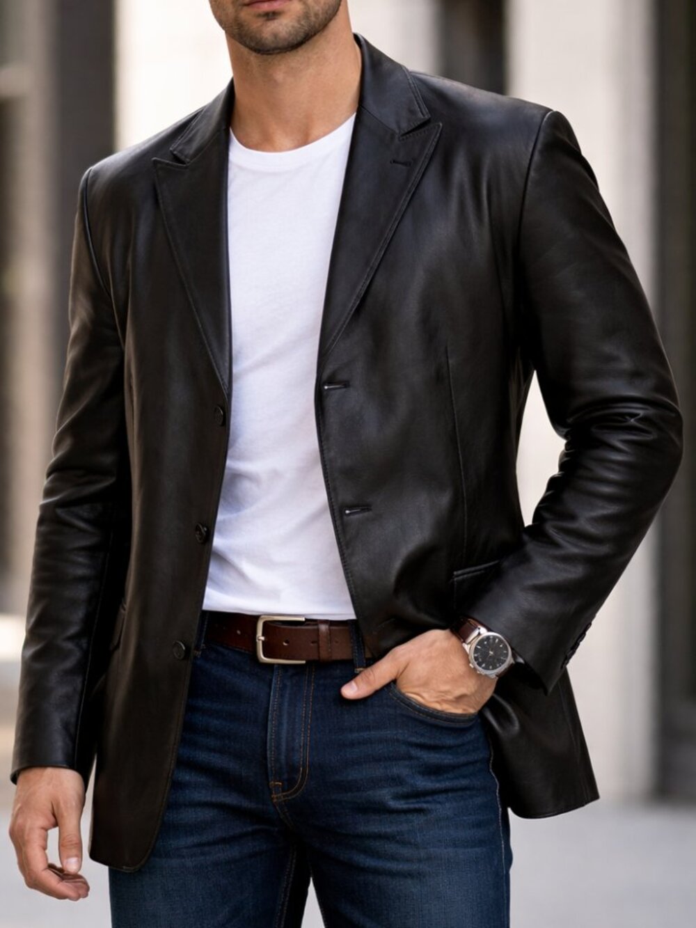 Boss Hugo Boss Men's Lambskin Leather Jacket Blazer Coat Brown Size 54 Formal